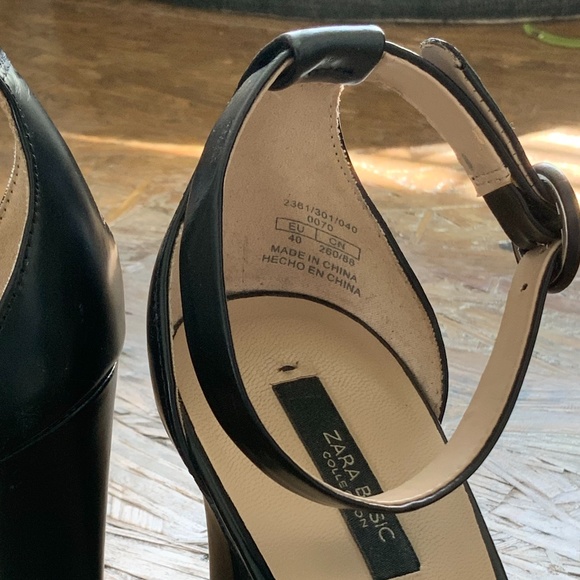 Black leather open toe zara ankle strap heels - Picture 2 of 7